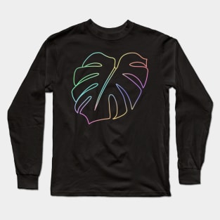 Pastel Holographic Monstera Deliciosa leaf - outline Long Sleeve T-Shirt